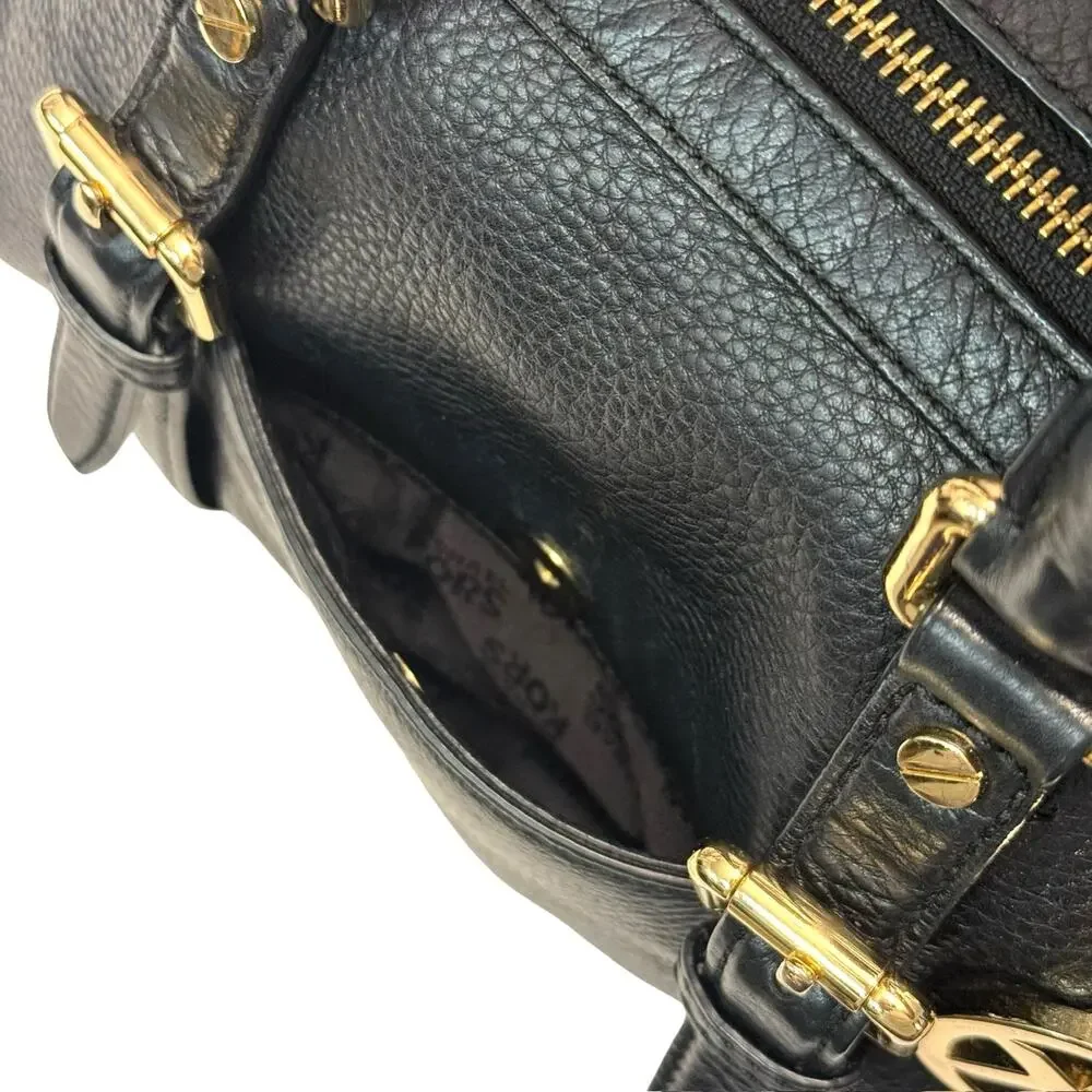 Michael Kors Bedford Medium Bowling Satchel in Black - Pebbled Leather